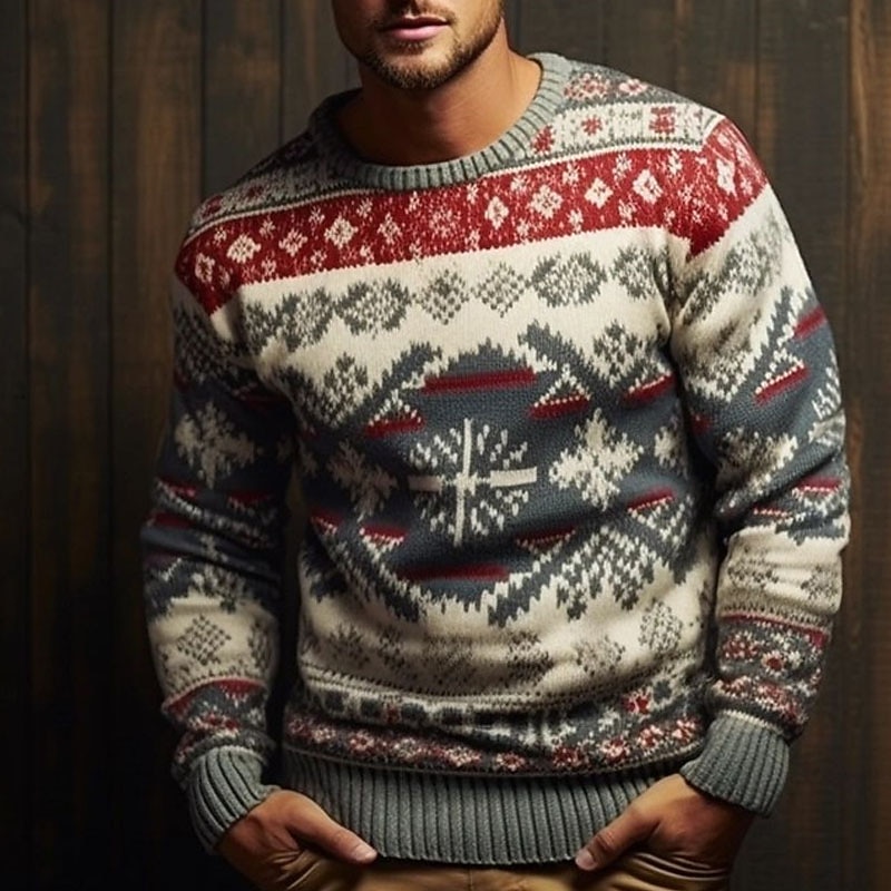 Christmas Tree Geometry Casual Men's Print Knitting Pullover Sweater Jumper Knitwear Outdoor Daily Vacation Long Sleeve Crewneck Sweaters Wine White Dark Navy Fall Winter S M L Sweaters2