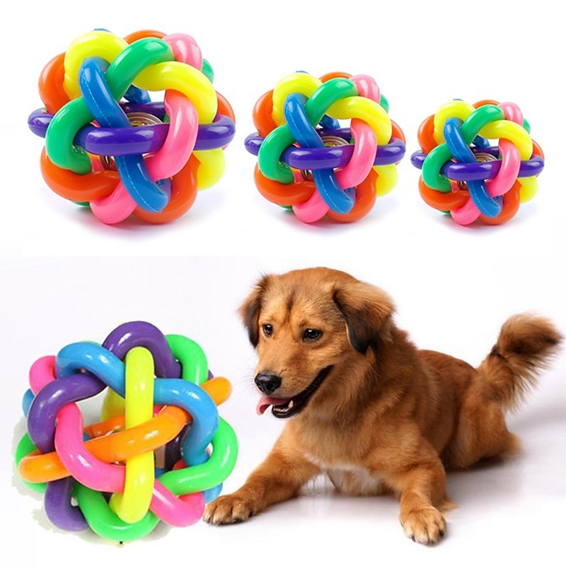 Pet Supplies Dog Toys Dog Toys Colorful Balls Pet Sound Toys Rainbow Colored Bell Balls
