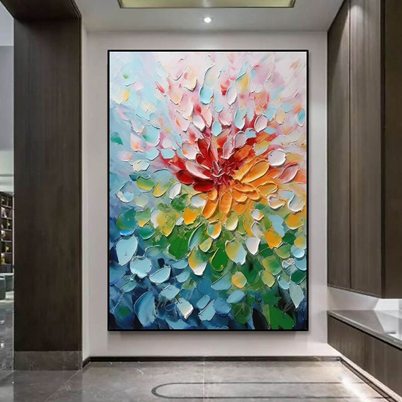Hand Painted Palette Kinfe Floral Oil Painting  Handmade Wall Art Large Flowers painting Wall Art Original Abstract tree Painting On Canvas Abstract Modern Colorful Painting Decor3