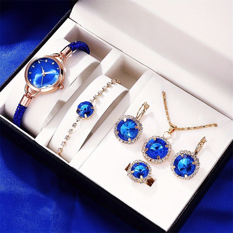 6pcs/set Women's Bracelet Watch Elegant Rhinestone Quartz Watch Vintage Analog Wristwatch & Jewelry Set Gift For Mom Her