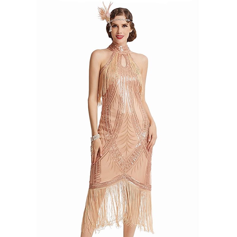 Roaring 20s 1920s Flapper Dress Dress Cocktail Dress The Great Gatsby Charleston Wedding Guest Sequins Tassel Fringe Fancy Dress Women's New Year Masquerade Wedding Wedding Guest Party / Evening