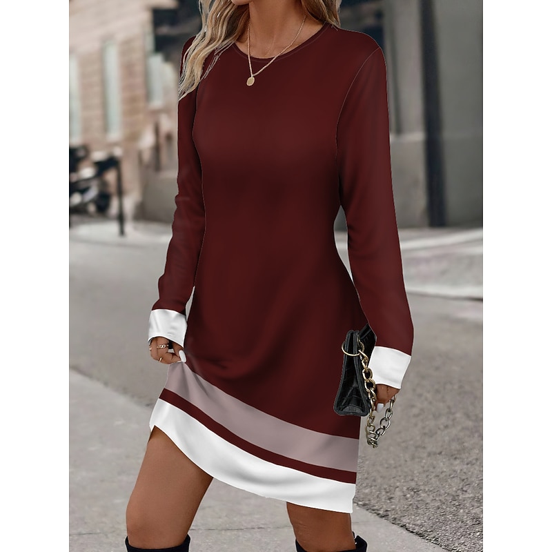 Women's Mini Dress Winter Dress Stripe Print Crew Neck Daily Vacation Long Sleeve Fall Winter4