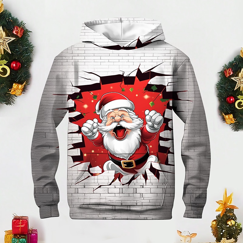 Boys 3D Santa Claus Hoodie Pullover Long Sleeve 3D Print Fall Winter Fashion Streetwear Cool Polyester Kids 3-12 Years Outdoor Casual Daily Regular Fit4