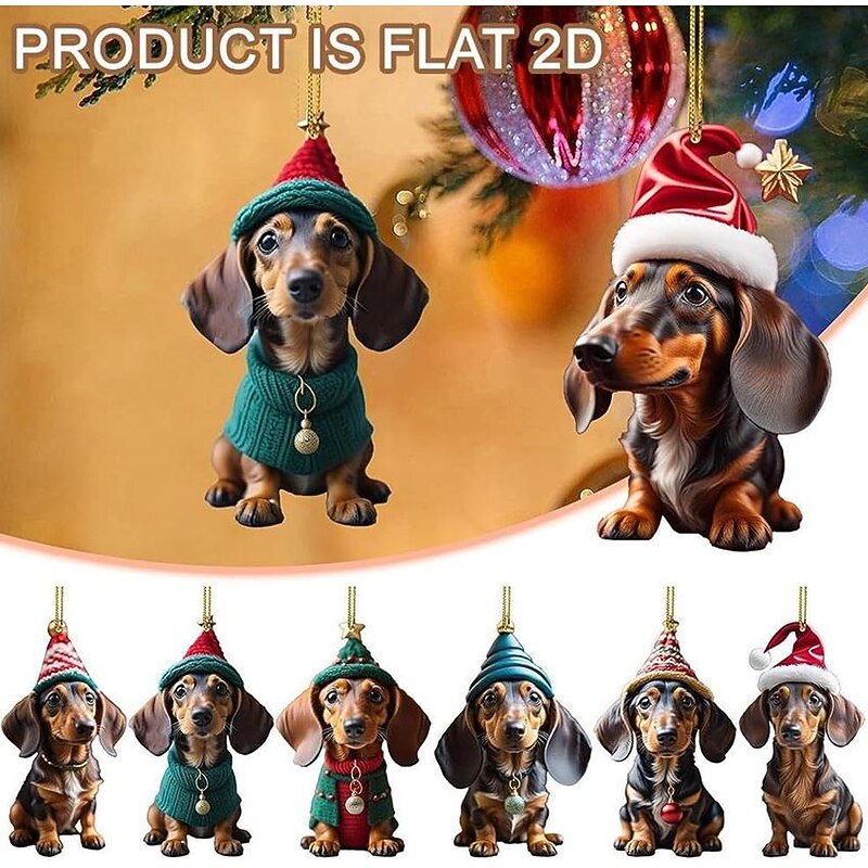 Christmas Dog Ornament,Acrylic 2D Flat Printed Xmas Tree Ornament and Car Rear View Mirror Accessories for Dog Lover3