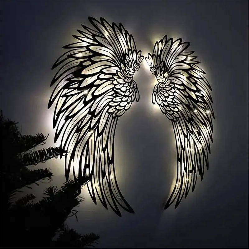 1 Pair Metal Angel Wings Wall Decor, Angel Wings Metal Wall Art Decor with Led Lights, Angel Wings Gift to Wall Sculpture Art Indoor Outdoor Wall Hanging Decorations2
