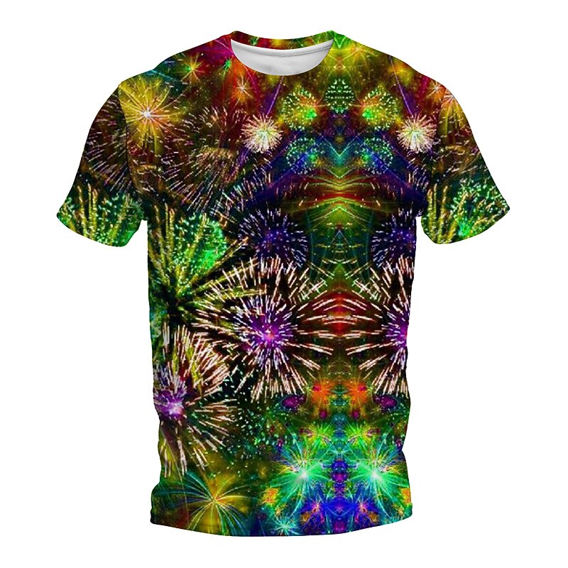 Men's Graphic Fireworks T Shirt Short Sleeve T shirt 3D Print Crew Neck Shirt Daily Designer Retro Vintage Sports Outdoor Holiday Going out Blue Purple Green Spring & Summer Clothing Apparel S M L XL2