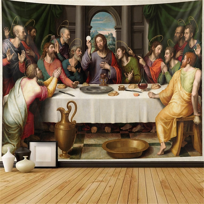 Renaissance Religious Art Hanging Tapestry Wall Art Large Tapestry Mural Decor Photograph Backdrop Blanket Curtain Home Bedroom Living Room Decoration Tempera，The Last Supper3