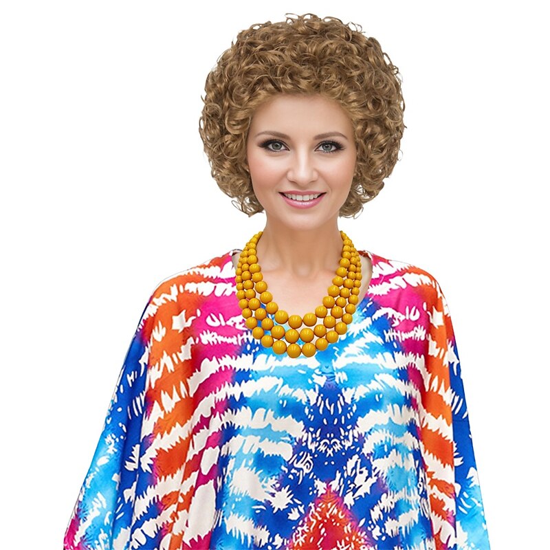 Women Short Curly Wig Strawberry Blonde Brown Cosplay Party Wig Halloween Wigs2