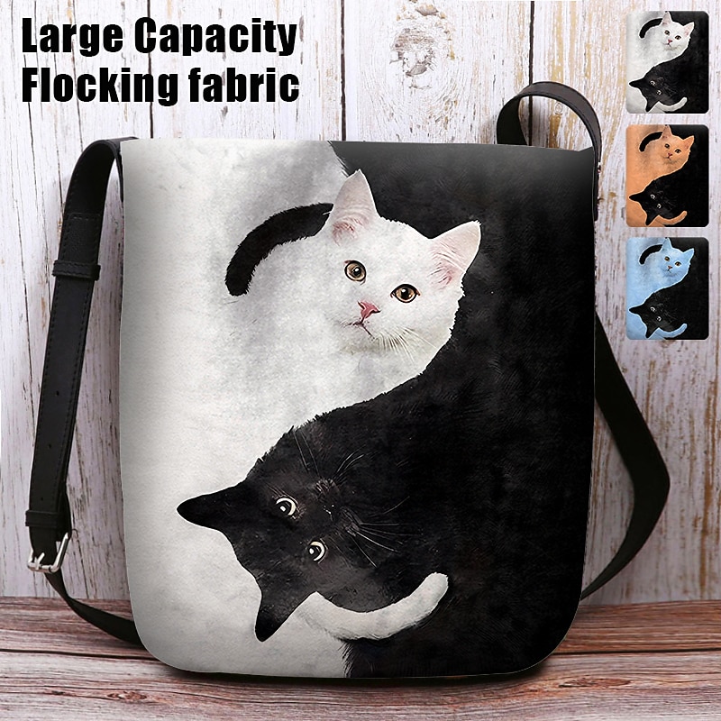 Yin Yang Cat Design Crossbody Bag - Artistic Black and White Cat Print Shoulder Bag for Women, Perfect for Casual and Everyday Use
