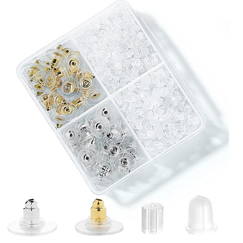 4 Styles 620 Pieces Earrings Silicone Earring Backing Clear Earring Backing Hypoallergenic Plastic Rubber Earring Back Bullet Clutch Plug Replacement Kit for Fishhook Earrings Stud Rings3