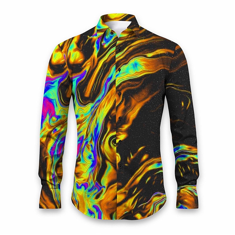 Men's Geometric Pattern Gradual Shirt Button Up Shirt Long Sleeve Abstract Daily Wear Going out Fall & Winter Turndown Print Button-Down Red Dark Navy Blue Purple Orange 5