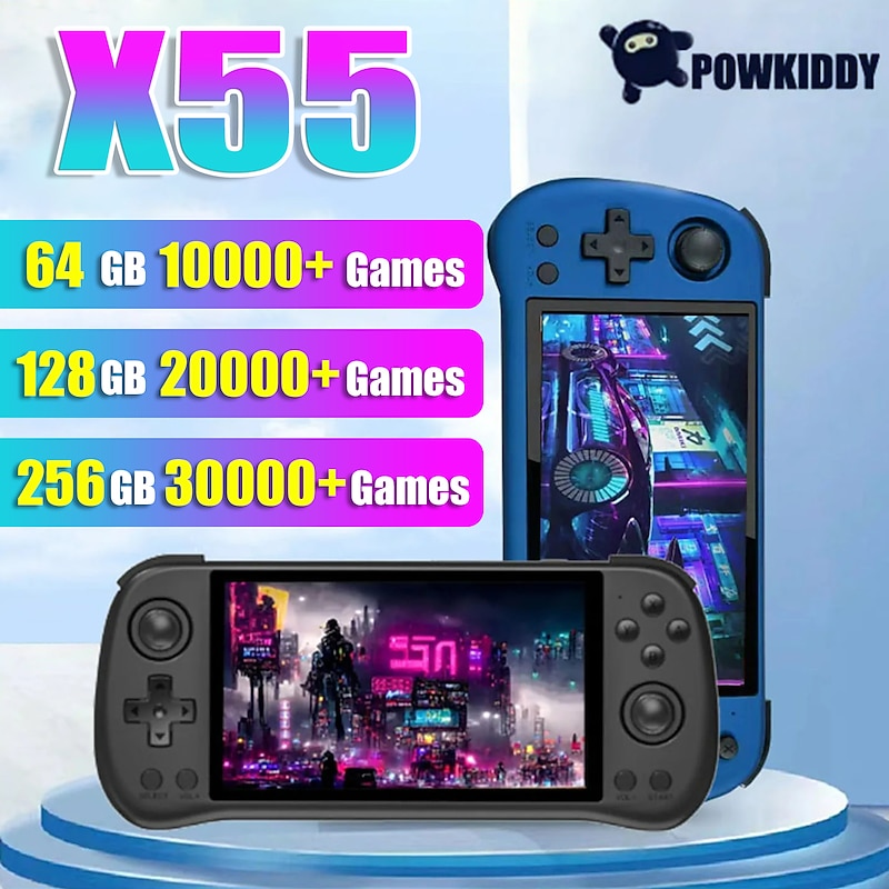 Powkiddy X55 Handheld Game Console with Built-in Games IPS RGB Screen 5.5-Inch (256G 30000 Games), Perfect Christmas Birthday Party Gifts for Friends and
