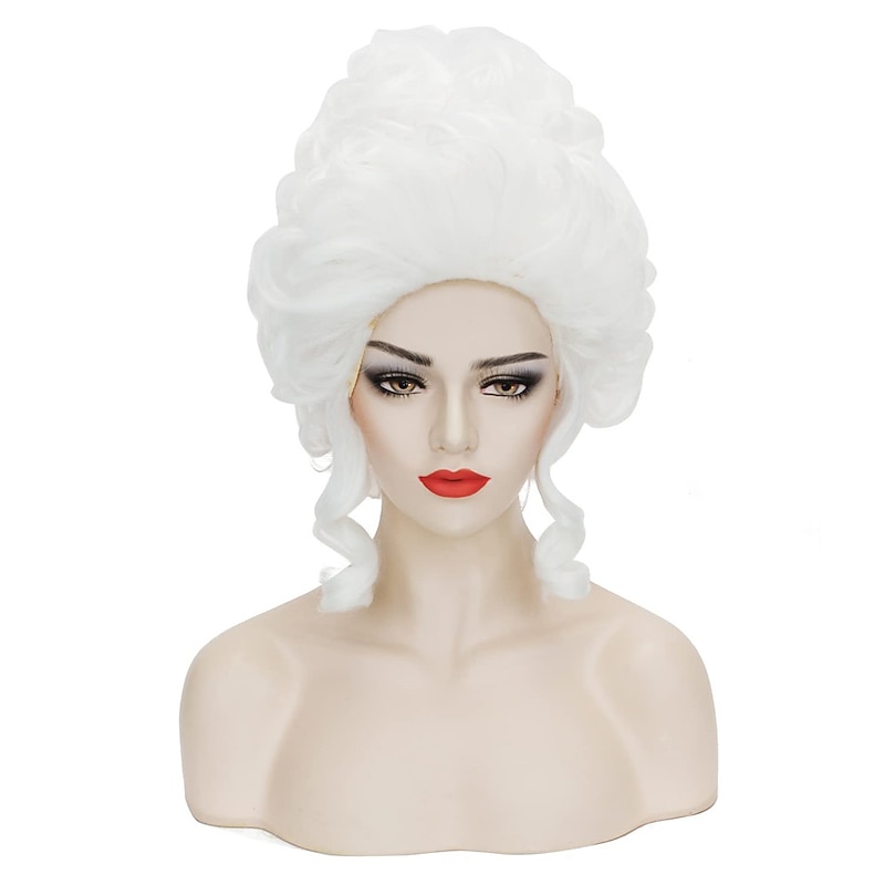 White Victorian Wig for Rococo Baroque Costume 18th Century Baroque Wig Hair Fluffy Vintage Beehive Silver Queen Court Wig Heat Resistant Women Carnival Party Dress Costume Wig Halloween Wigs