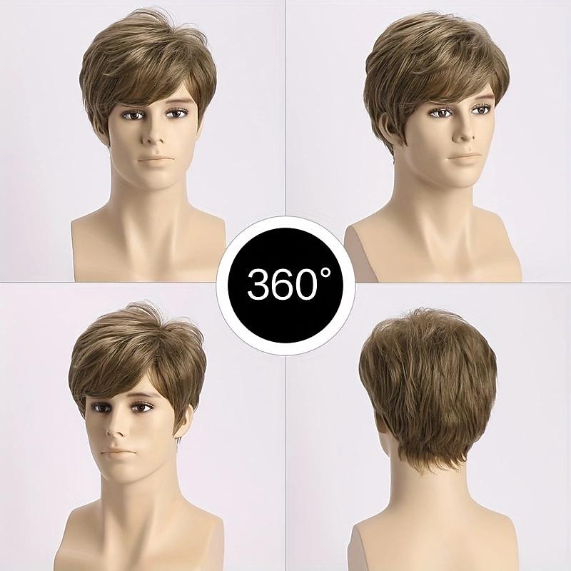 Trendy Handsome Slant Bangs Daily Short Curly Hair Men's Heat Resistant Synthetic Fiber Wig3