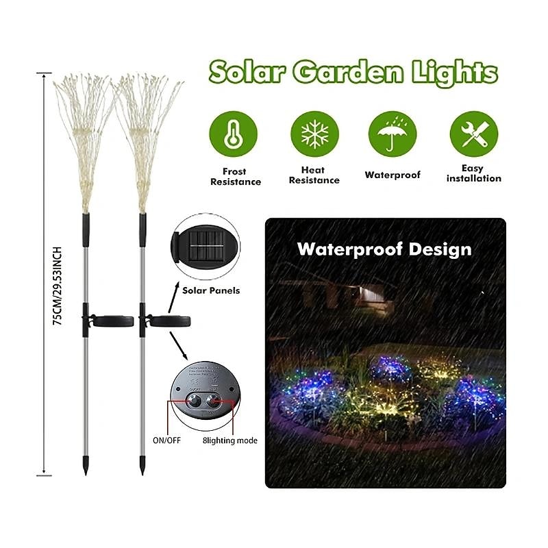 2Pcs Solar Garden 8 Lighting Mode Starburst Lights, Waterproof Solar Powered Firework Stake Lights for Outdoor Decor,120 LED Sparklers String Lights for Yard Pathway Party Valentines Day Decor4