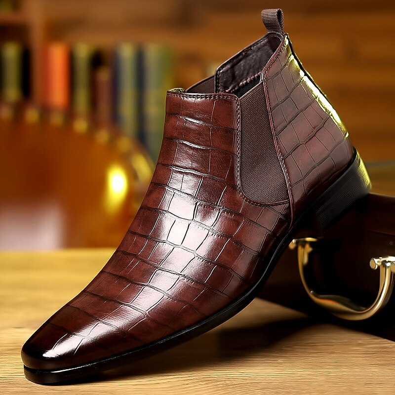 Men's Crocodile Pattern Faux Leather Chelsea Boots with Elastic Side Panels - Ideal for Formal Events, Business Meetings, and Elegant Casual Outings3
