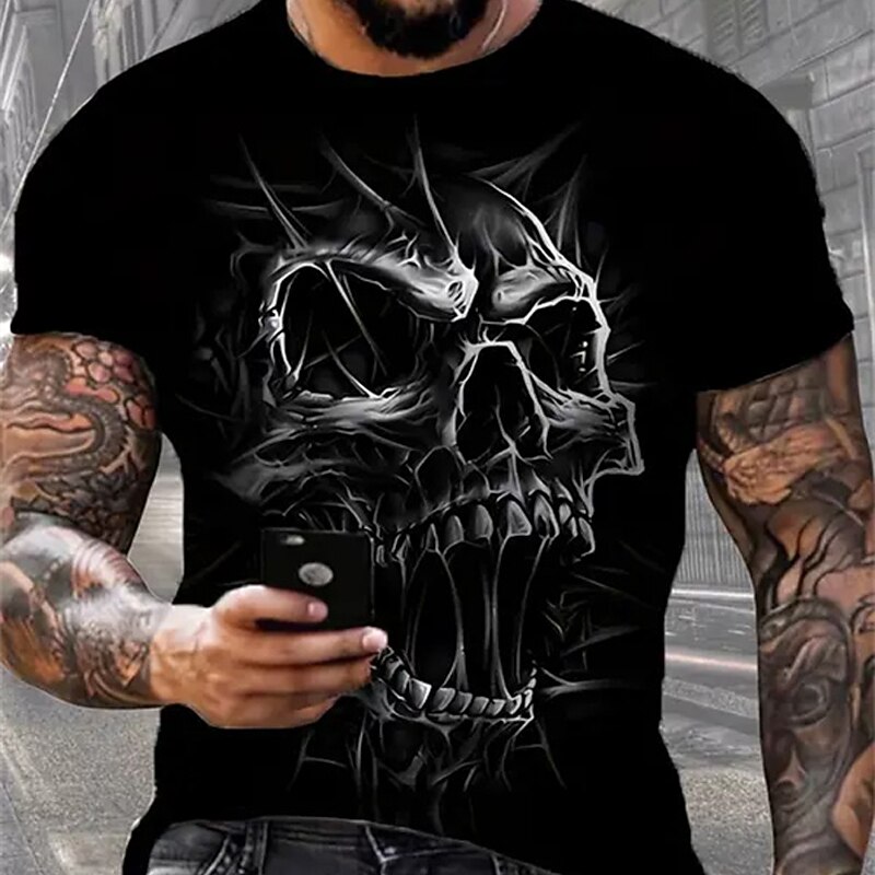 Men's Black Skull Graphic Short Sleeve T-Shirt