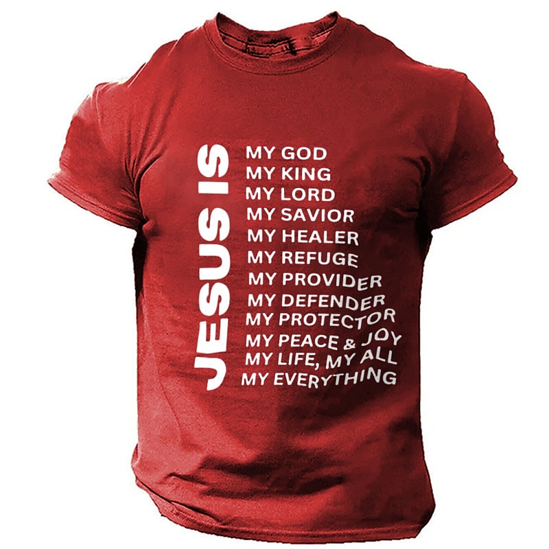 Men's Faith Graphic T-Shirt - Jesus Is My Everything Devotional Red Short Sleeve Crew Neck Tee2
