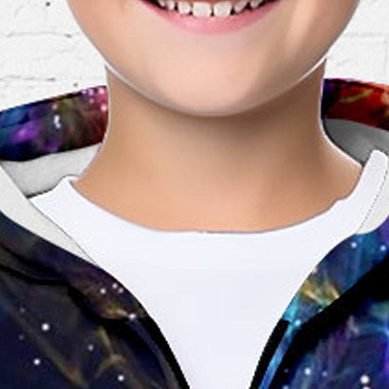 Boys 3D Galaxy Hoodie Coat Outerwear Long Sleeve 3D Print Fall Winter Fashion Streetwear Cool Polyester Kids 3-12 Years Outdoor Casual Daily Regular Fit4