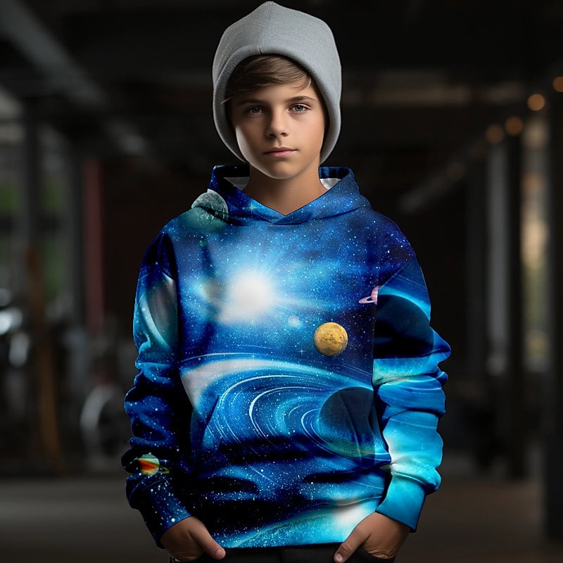 Boys 3D Galaxy Space Hoodie Long Sleeve 3D Print Fall Active Kids 4-12 Years Regular Fit3