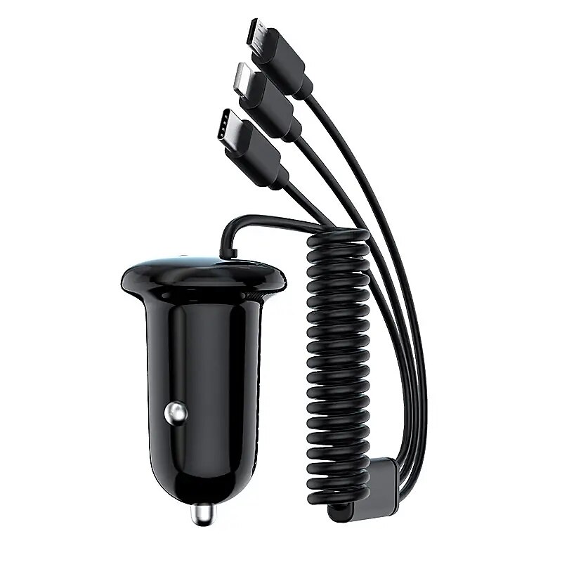 3 IN 1 Fast Charging Car Charger Spring Cable Fast Charging 15W Mixed Single USB Car Charger Compatible With Mobile Phones Laptops Cameras 8