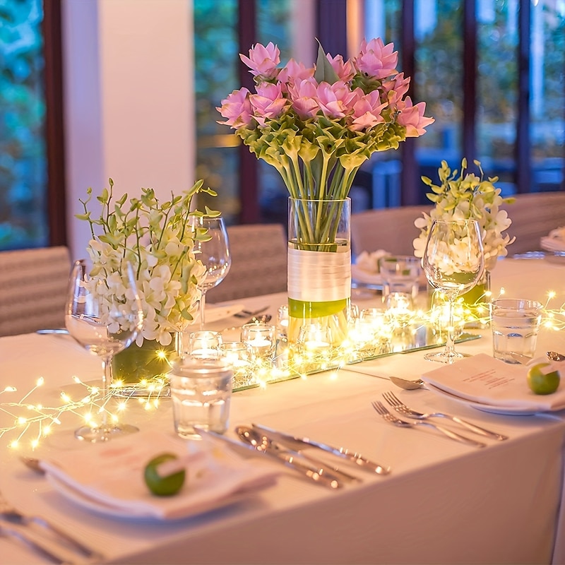 LED String Lights Firecracker Copper Wire Flexible 2M 5M Set Fairy Garland Christmas Holiday Light for Christmas Wedding Holiday Party Room Decoration Warm White Colorful Lamp AA Battery Operated2