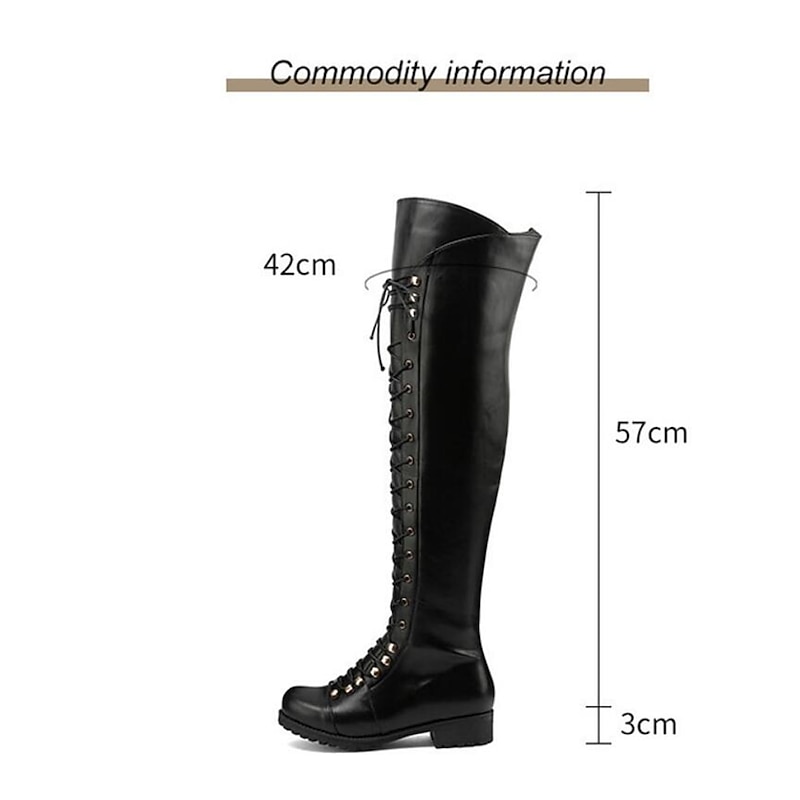Women's Black Over-the-Knee Lace-Up Boots – Stylish High Faux Leather Boots with Rugged Sole for Outdoor and Fashion Occasions4