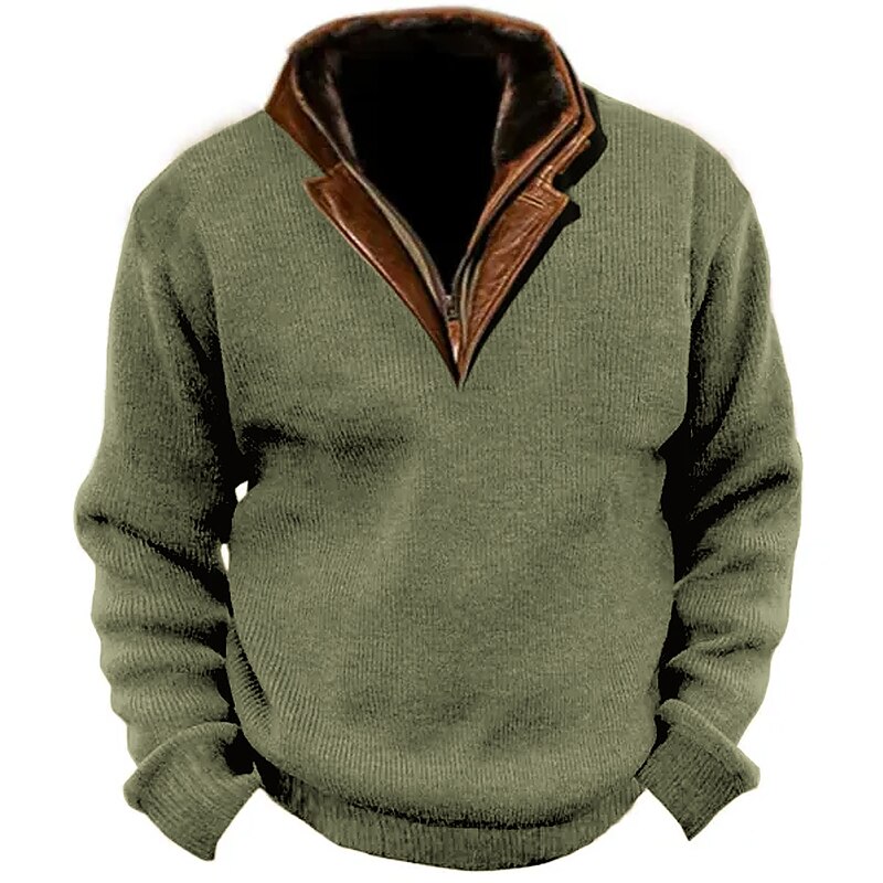 Men's Sweatshirt Navy Blue Brown Army Green Gray Standing Collar Color Block Vintage Style Daily Wear Vacation Going out Corduroy Keep Warm Casual Fall & Winter Clothing Apparel Hoodies Sweatshirts4