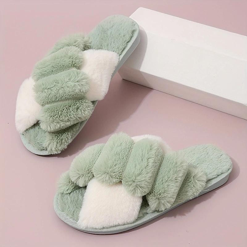 Women's Fluffy Plush Cross-Band Slippers – Soft Indoor Fleece House Slippers for Comfort and Warmth 9