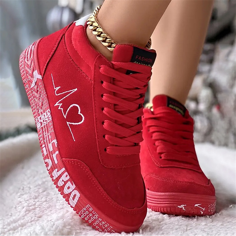 Men's Women's Sneakers Plus Size High Top Sneakers Outdoor New Year Daily Solid Color Booties Ankle Boots Winter Embroidery Flat Heel Round Toe Casual Comfort Preppy Running Walking Faux Suede Lace-up