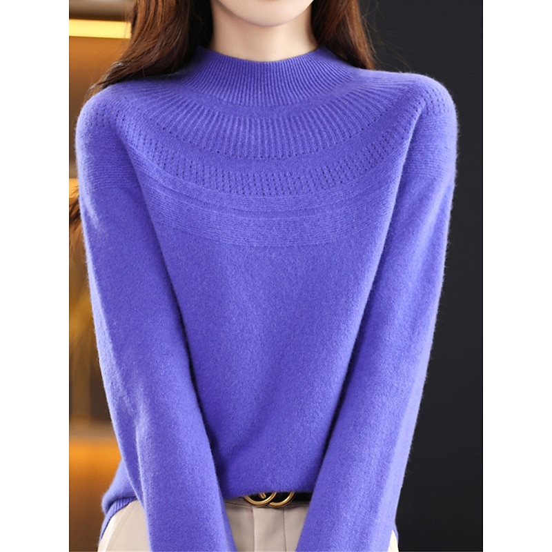 Women's Pullover Sweater Jumper Streetwear Casual Soft Solid Color Ribbed Crew Neck Oversized Long Sleeve Regular Tops Knit Outdoor Daily Holiday Magenta Lake blue Fall Winter 10
