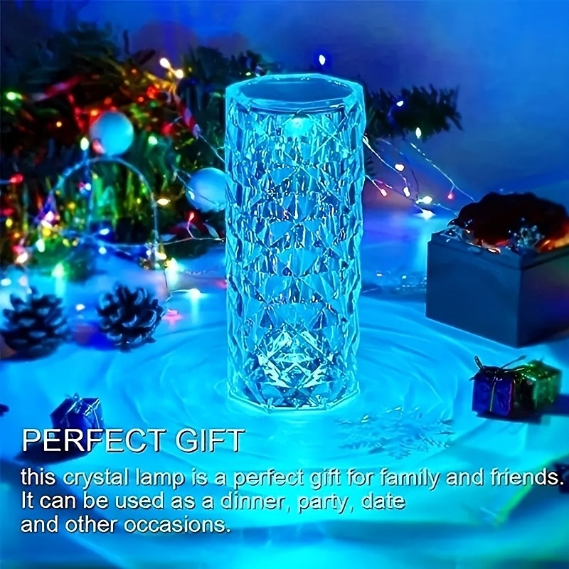 1pc Crystal Rose Ambiance Lamp, Bedroom Bedside Lamp, LED Night Light, Romantic Mood Lamp, Birthday Gift LED Touch with Remote Control3