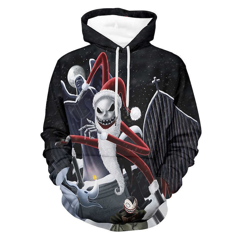 Jack Skellington Hoodie Cartoon Manga Anime 3D Front Pocket Graphic For Couple's Men's Women's Adults' Halloween Carnival Masquerade 3D Print Party Casual Daily3