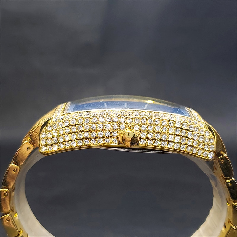 Iced Out Quartz Watch For Men Women Big Wrist Full Diamond Quartz Watches Men's Blue Face Hip Hop Accessories Waterproof Reloj Hombre4