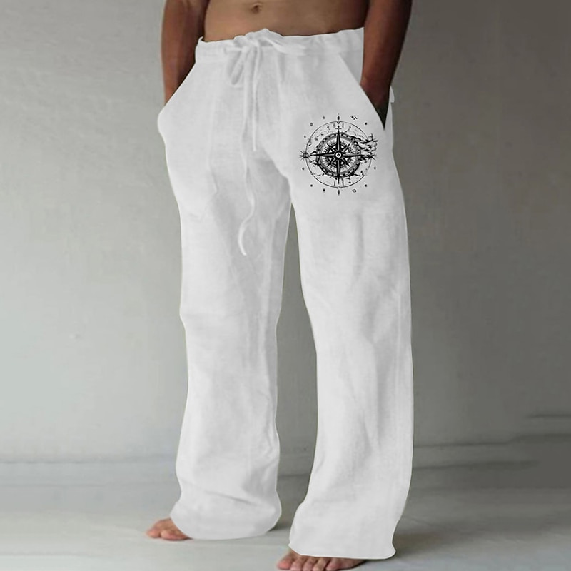 Men's Compass Pants Trousers Mid Waist Casual Outdoor Street Going out Spring &  Fall Black White Green