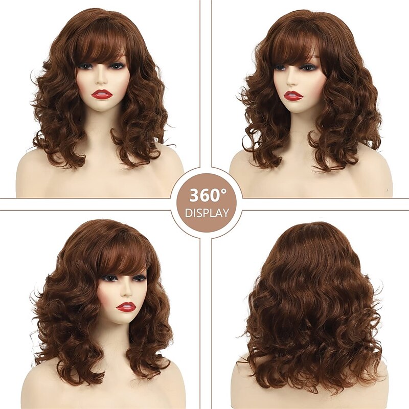 Brown Wavy Wigs for White Women Medium Length Curly Wigs Natural Looking Synthetic Hair Short Brown Womens Wigs4