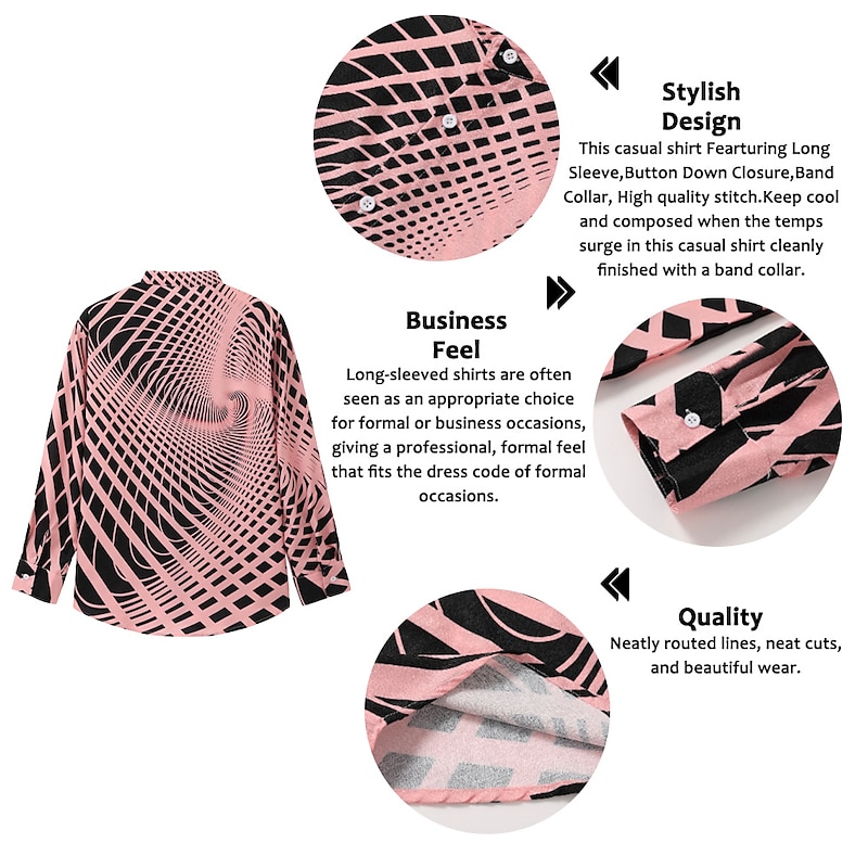 Men's Optical Illusion Geometric Pattern Shirt Button Up Shirt Long Sleeve Fashion Streetwear Designer Outdoor Casual Daily Summer Spring Fall Stand Collar Print White Yellow Pink Blue Green3