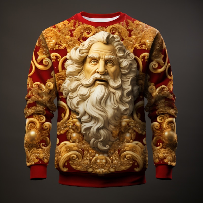 Men's Graphic Santa Claus Sweatshirts Golf Pullover Sweatshirt Long Sleeve Sweatshirt Crew Neck Fashion Daily Casual 3D Print Vacation Holiday Going out Print Spring &  Fall