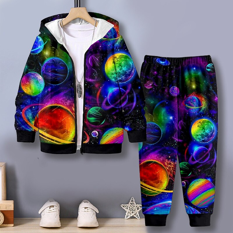 Boys 3D Galaxy Hoodie & Sweatpants Set Set Long Sleeve 3D Printing Fall Winter Active Fashion Cool Kids 3-12 Years Outdoor Vacation Street Regular Fit2