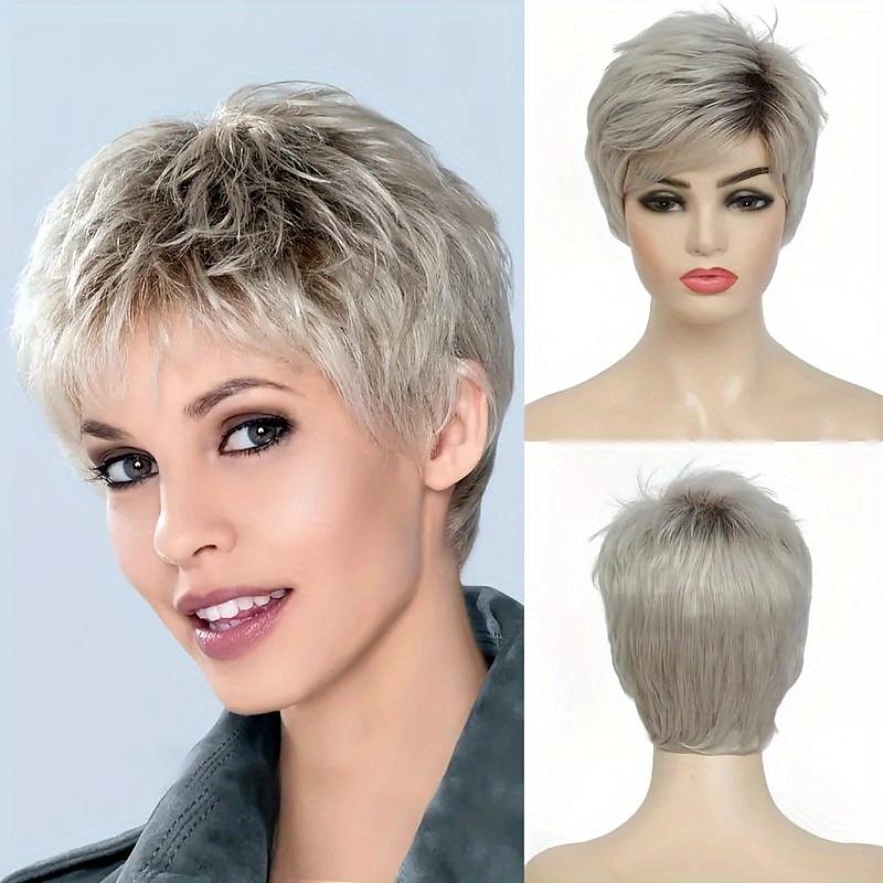 Short Straight Pixie Cut Wig With Bangs Synthetic Wig Beginners Friendly Heat Resistant2