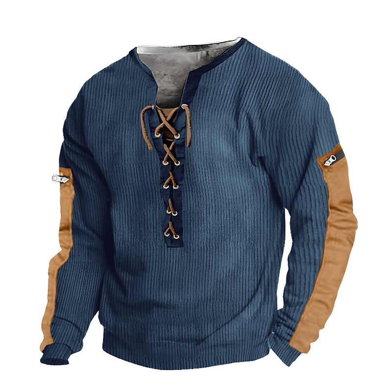 Men's Sweatshirt Black Blue Brown V Neck Color Block Lace up Patchwork Sports & Outdoor Daily Holiday Corduroy Streetwear Basic Casual Spring &  Fall Clothing Apparel Hoodies Sweatshirts  Long Sleeve3