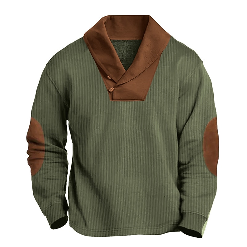 Men's Corduroy Shirt Polo Shirt Casual Sports Lapel Long Sleeve Vintage Old Money Style Color Block Patchwork Spring &  Fall Regular Fit Blue Brown Green Corduroy Shirt2