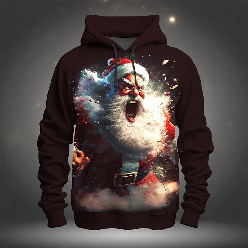 Christmas Men's Santa Claus 3D Hoodies Graphic Santa Claus Fashion 3D Print Sports Outdoor Holiday Hoodies Black Dark Green Long Sleeve Hooded Print Front Pocket Spring &  Fall Designer shirt4