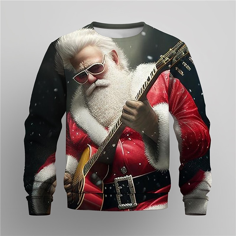 Men's Graphic Santa Claus Merry Christmas Sweatshirts Sweatshirt Golf Pullover Sweatshirt Long Sleeve Sweatshirt Crew Neck Fashion Daily Casual 3D Print Vacation Holiday Going out Print Spring &  Fall