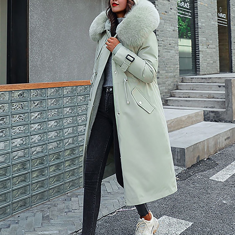 Women's Winter Jacket Winter Coat Coat Parka Outdoor Street Daily Winter Fall Long Coat Regular Fit Adjustable Windproof Warm Breathable Streetwear Embroidery Casual Jacket Long Sleeve Solid Color