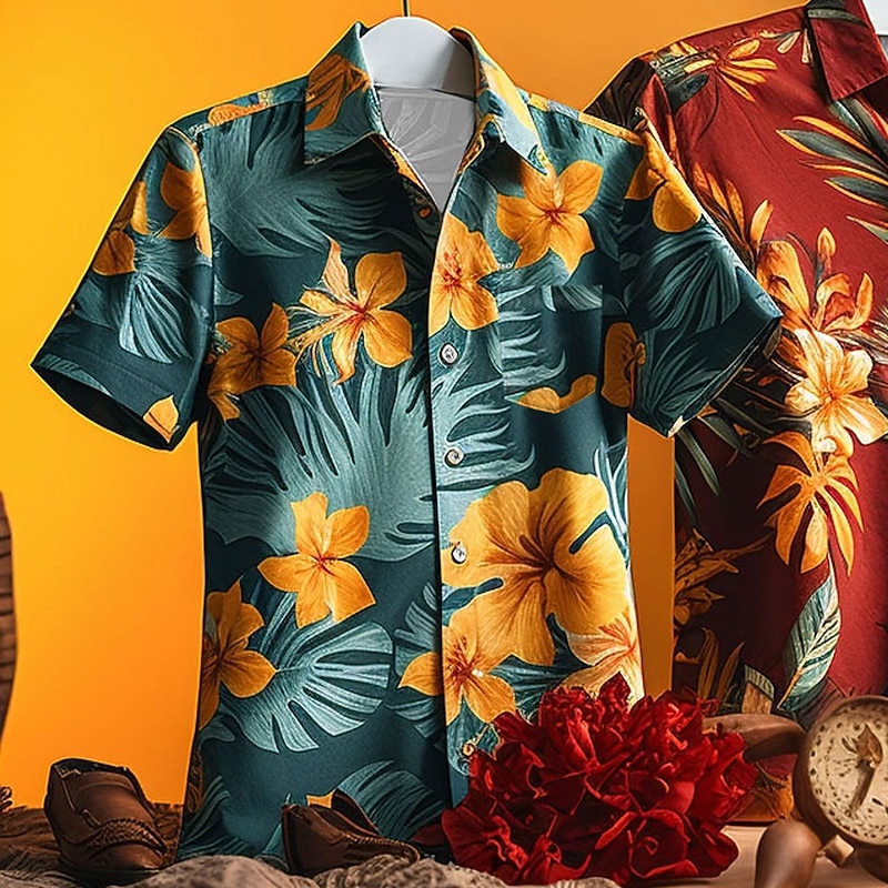 Men's Floral Tropical Flowers Shirt Summer Hawaiian Shirt Aloha Shirt Short Sleeve Shirt Turndown Hawaiian Casual Outdoor Street Casual Daily Burgundy Green S M L2