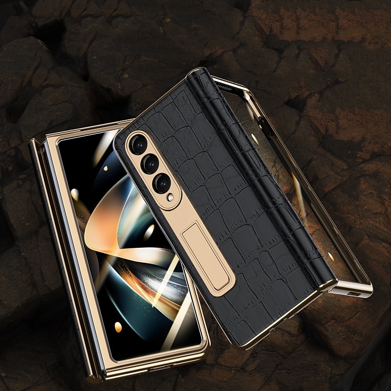 Phone Case For Samsung Galaxy Z Fold 5 Z Fold 4 Z Fold 3 Kickstand Shockproof Genuine Leather3
