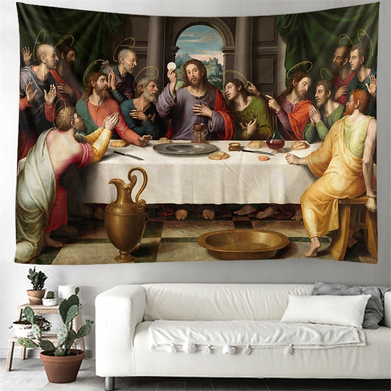 Renaissance Religious Art Hanging Tapestry Wall Art Large Tapestry Mural Decor Photograph Backdrop Blanket Curtain Home Bedroom Living Room Decoration Tempera，The Last Supper2