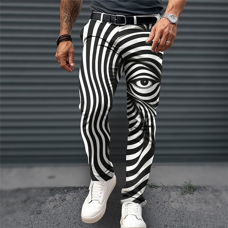 Eye Business Abstract Men's 3D Print Dress Pants Pants Trousers Outdoor Daily Wear Streetwear Polyester Wine Black Navy Blue S M L Medium Waist Elasticity Pants