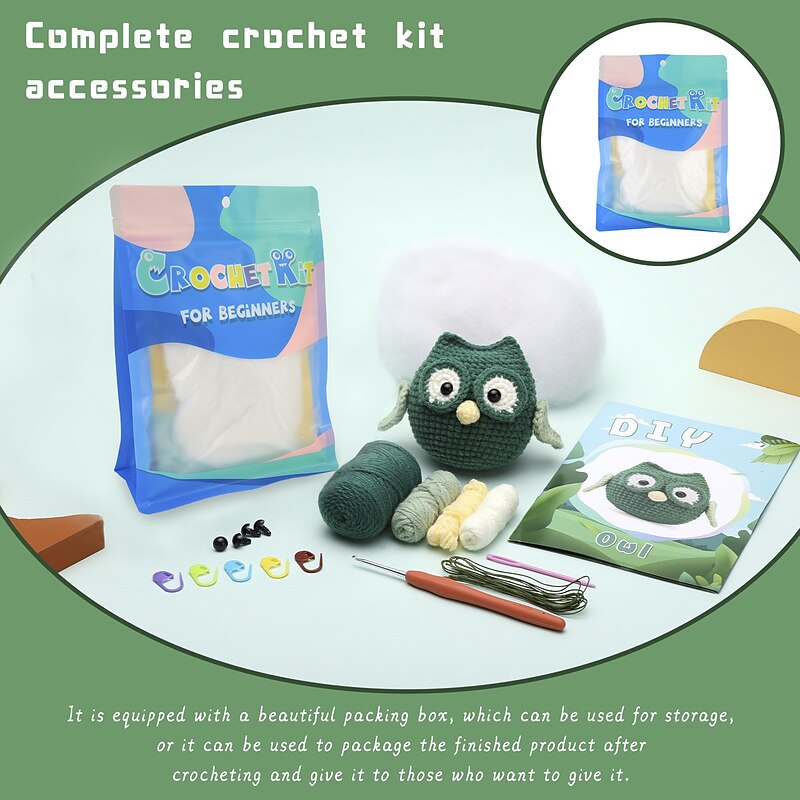 Crochet Kit for Beginners, Beginner Crochet Starter Kit with Video Tutorials, Beginner Crochet Kit for Adults Kids, Knitting Kit for Beginners  The Same Handmade Diy Crochet Wool Woven Owl Doll Material Includes English Instructions4